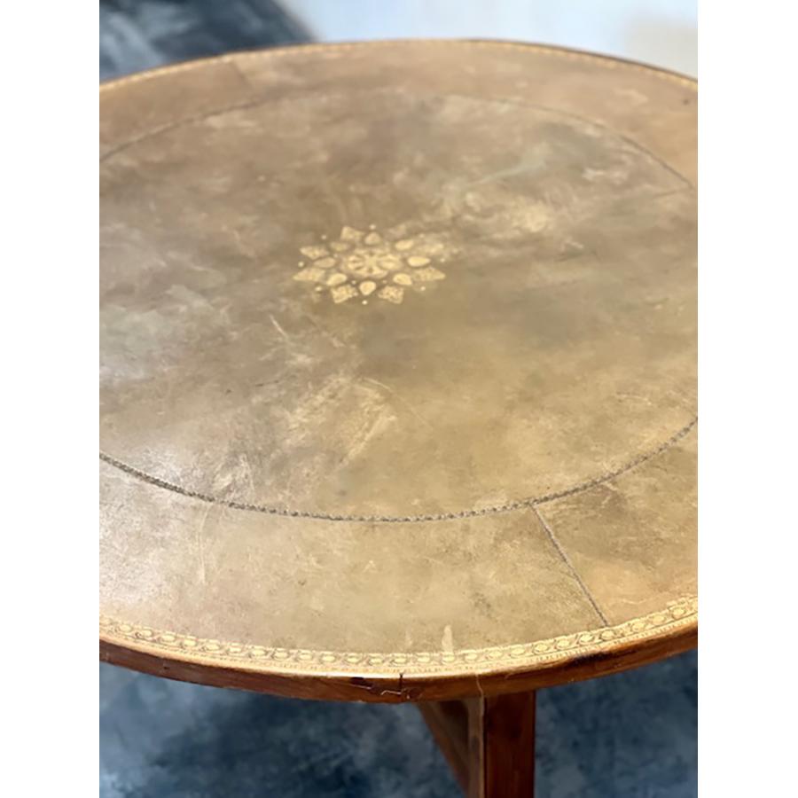 Antique Leather Round Tilt-Top Wine Table, FR-0231 For Sale 4