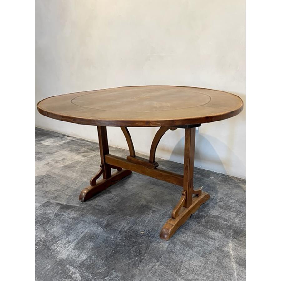 Antique Leather Round Tilt-Top Wine Table, FR-0231 For Sale 1