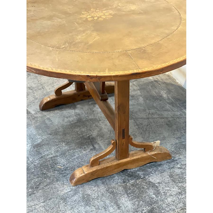 Antique Leather Round Tilt-Top Wine Table, FR-0231 For Sale 2