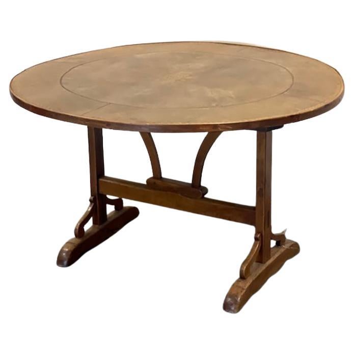 Antique Leather Round Tilt-Top Wine Table, FR-0231 For Sale
