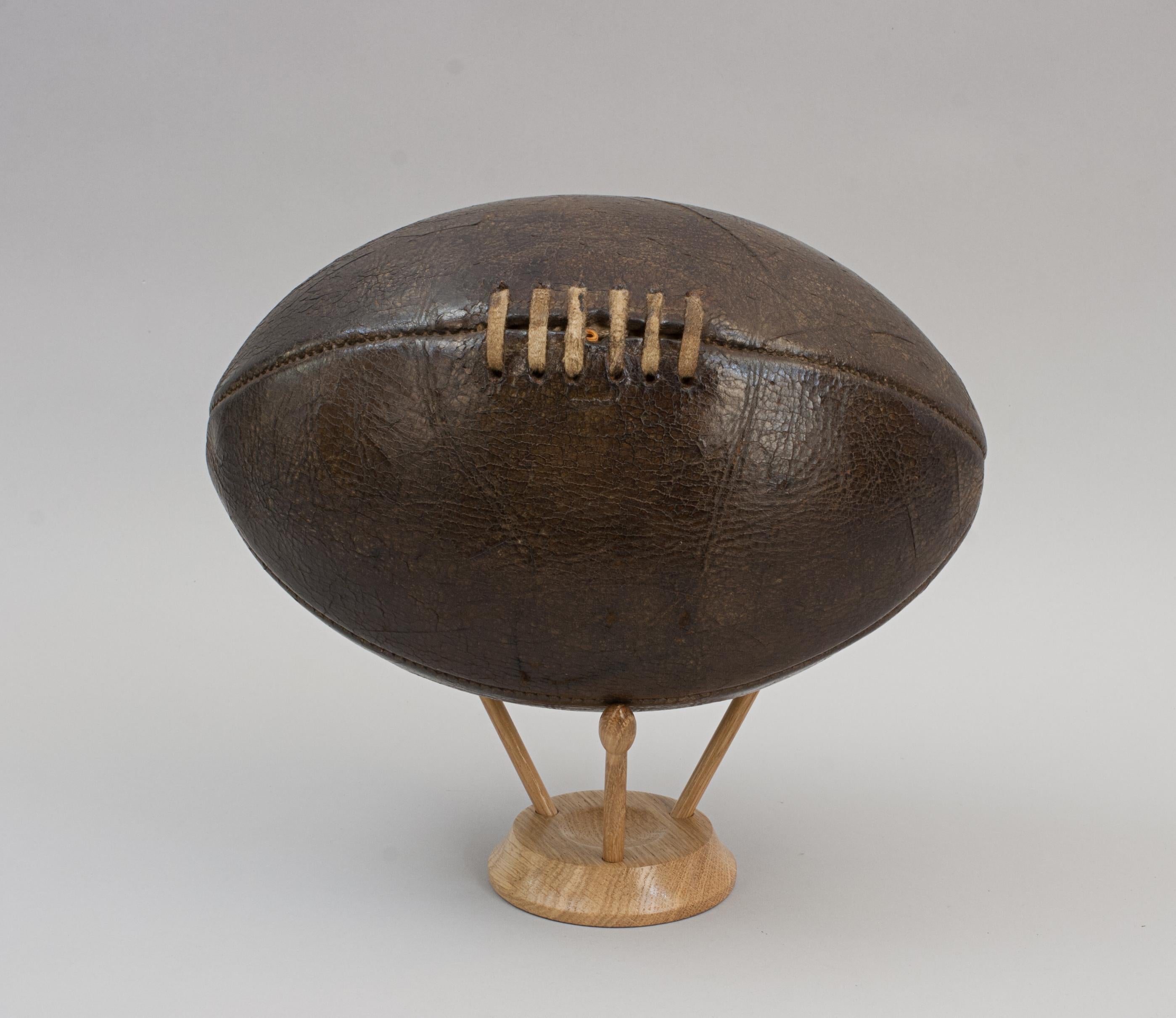 Antique Leather Rugby Ball, Foot Ball. In Good Condition In Oxfordshire, GB