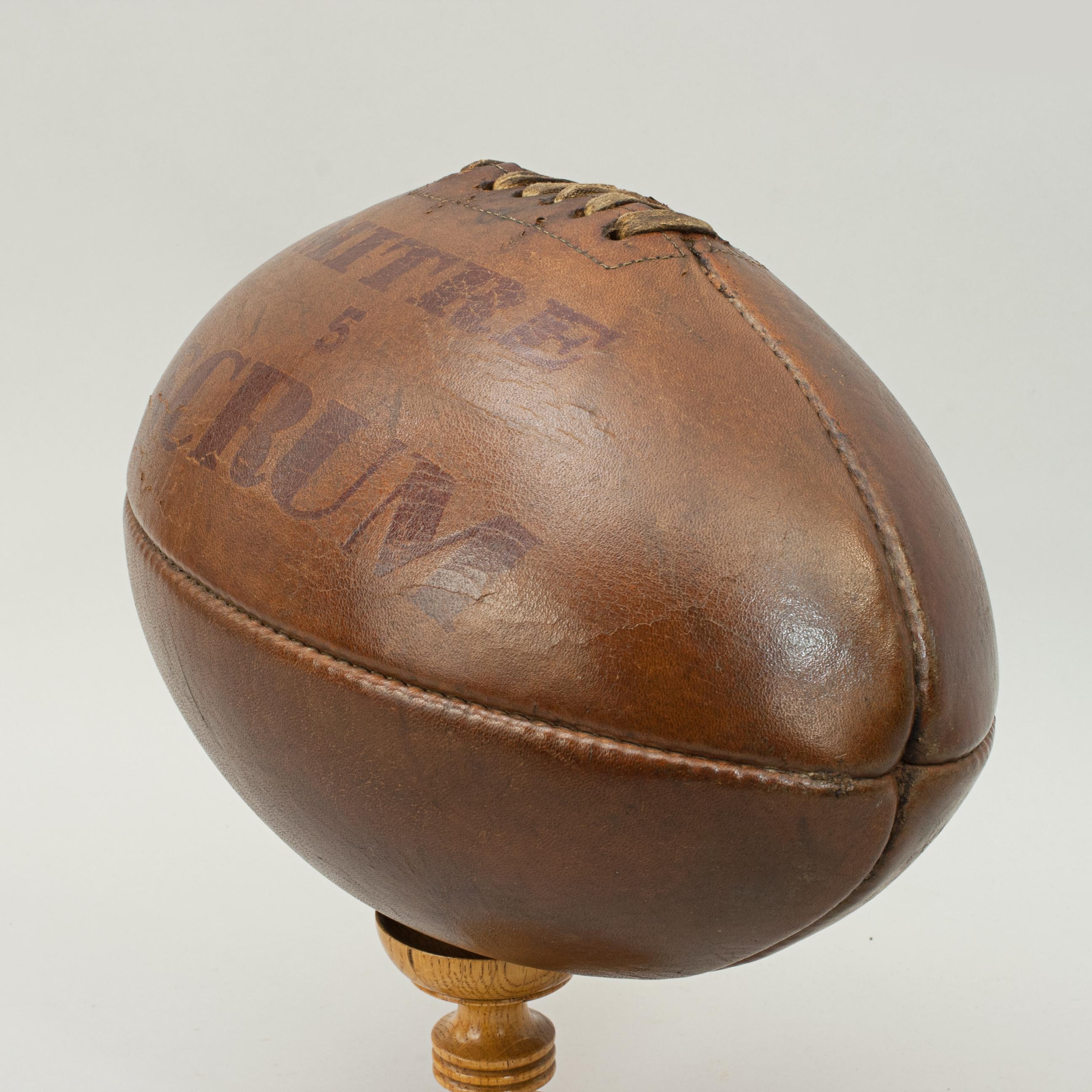 English Antique Leather Rugby Ball, Mitre Scrum No. 5