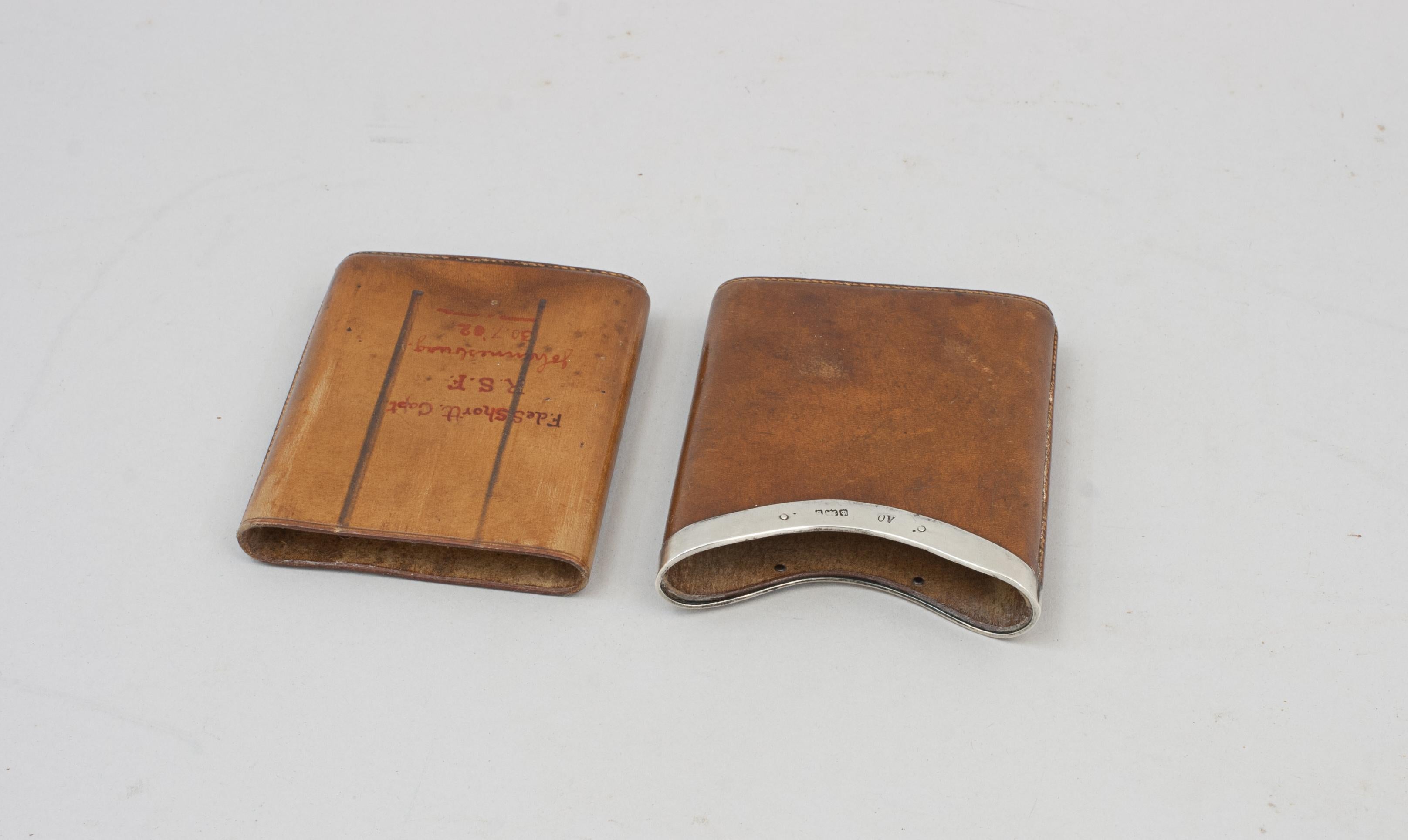 English Antique Leather & Silver Cigarette Case For Sale