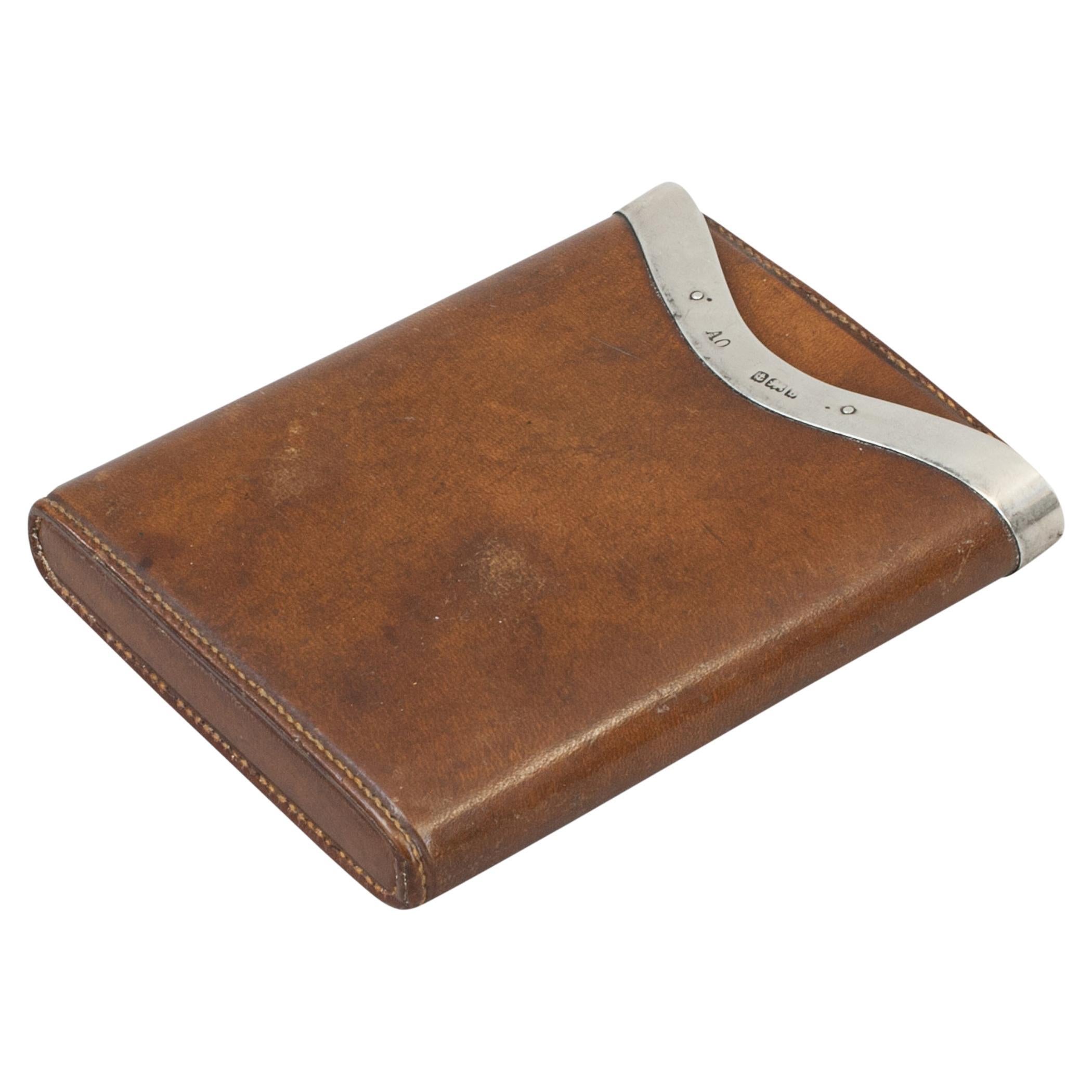 Antique Leather & Silver Cigarette Case For Sale