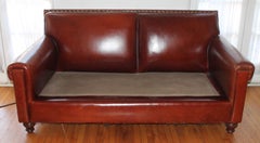 Antique Leather Sofa with Custom-Made Cushion