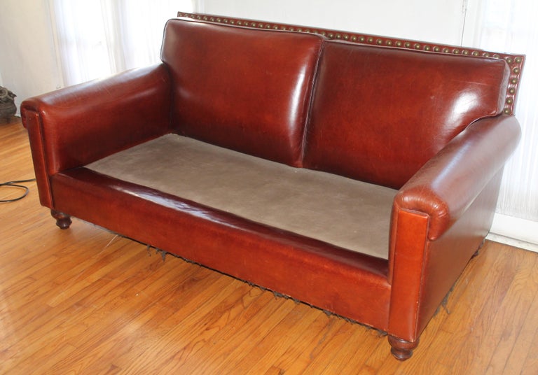 Antique Leather Sofa with CustomMade Cushion at 1stDibs