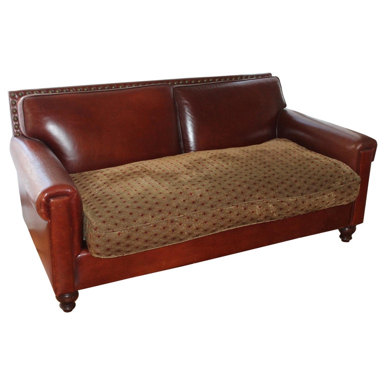 Antique Leather Sofa with CustomMade Cushion at 1stDibs