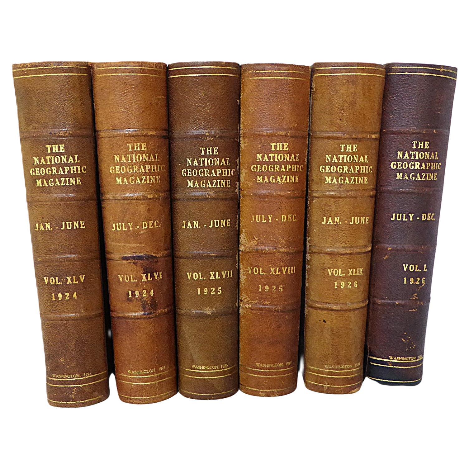 Lomo de cuero antiguo 6 volúmenes Revista National Geographic 1924 1925 y 1926 en venta