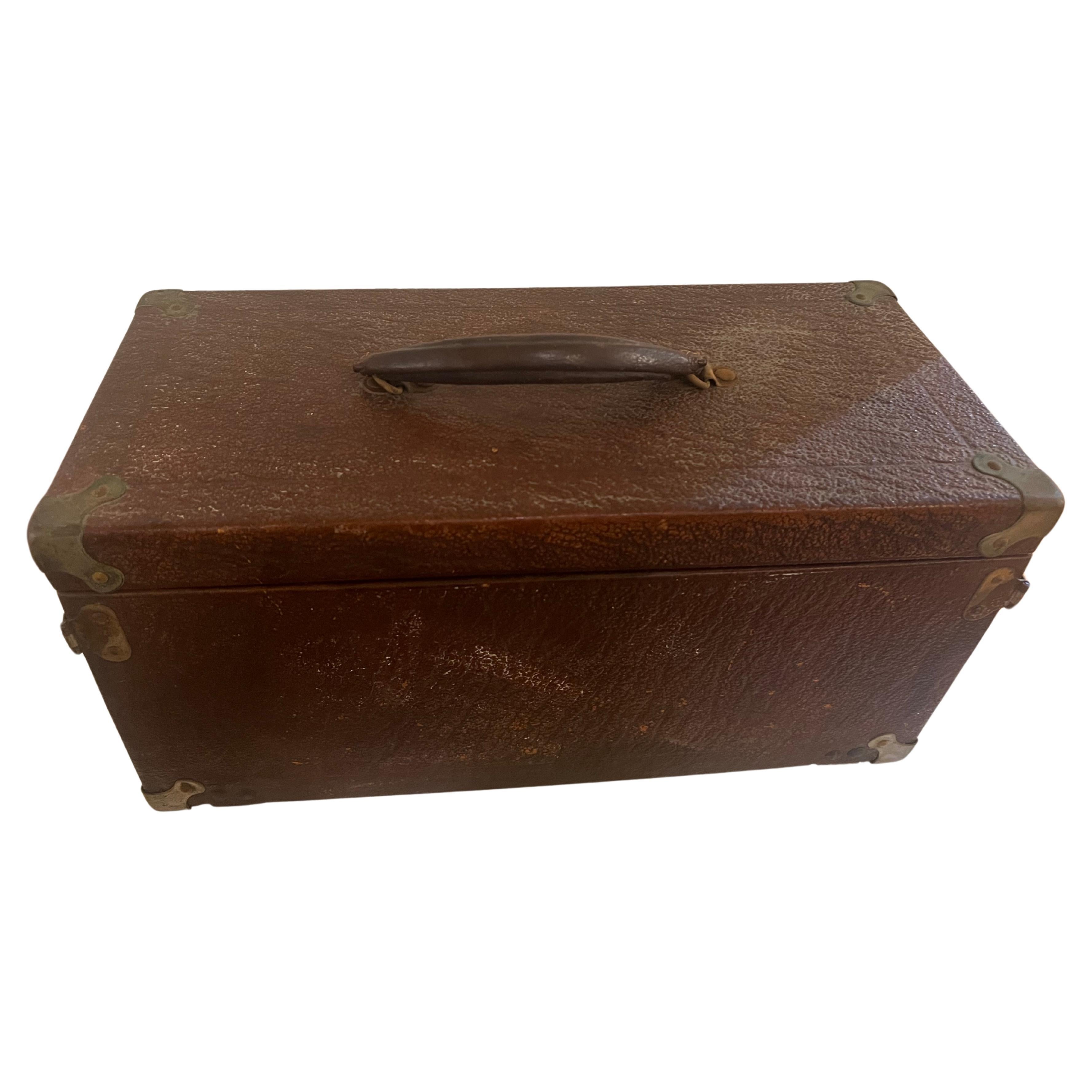 Antique Leather & Stainless Steel Medical Box with Drawers and compartments 2