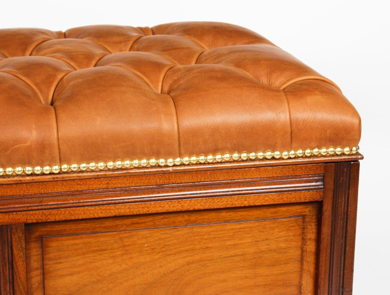 Antique Leather Stool Ottoman Coffee Table Window Seat 19th Century For Sale at 1stDibs