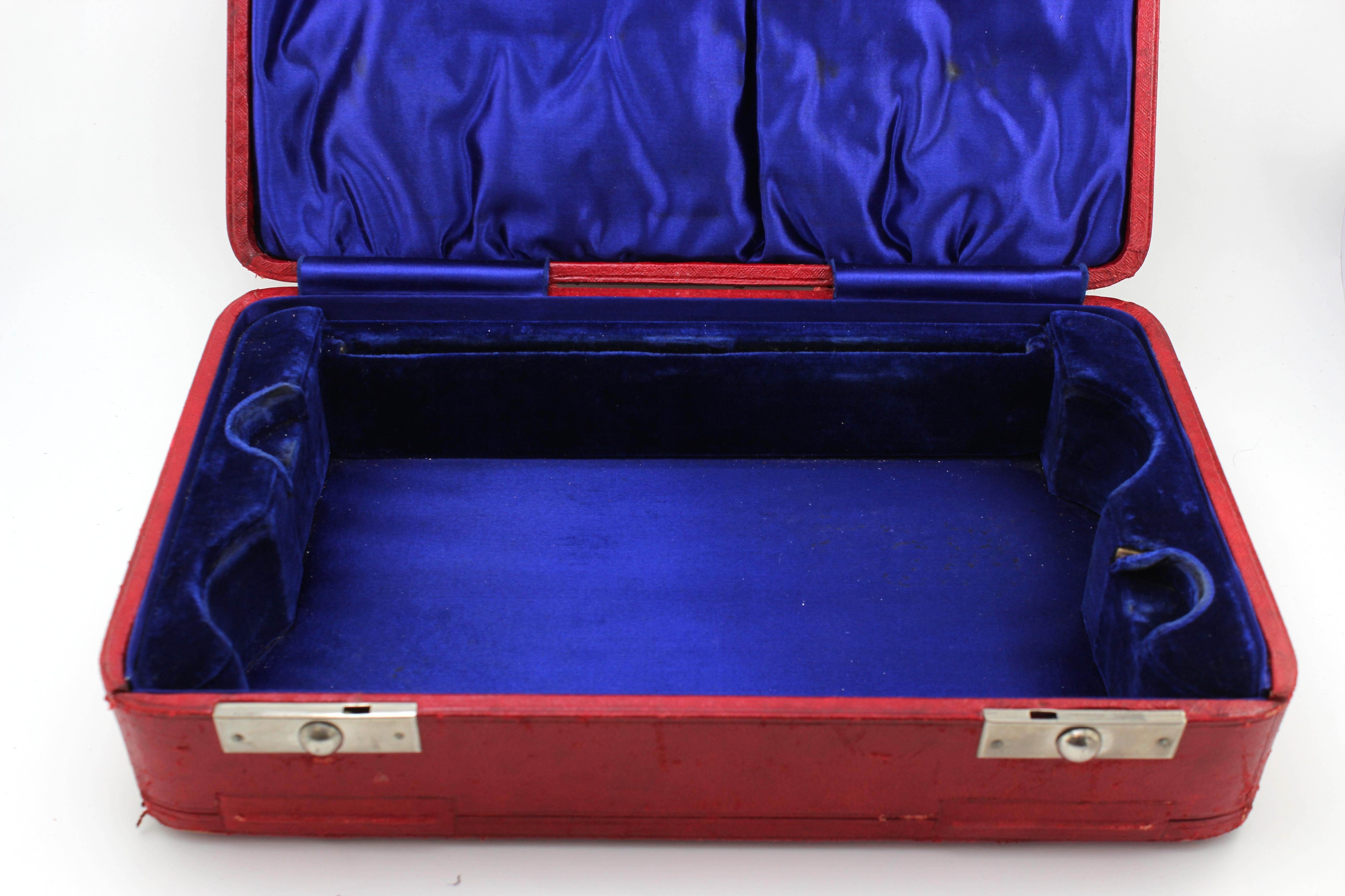 Antique Leather Storage Box with Blue Velvet Interior, Circa 1900 In Good Condition For Sale In Braintree, GB