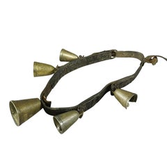 Antique Leather Strap with 5 Casted Cow Bells, Swizerland ca. 1900s
