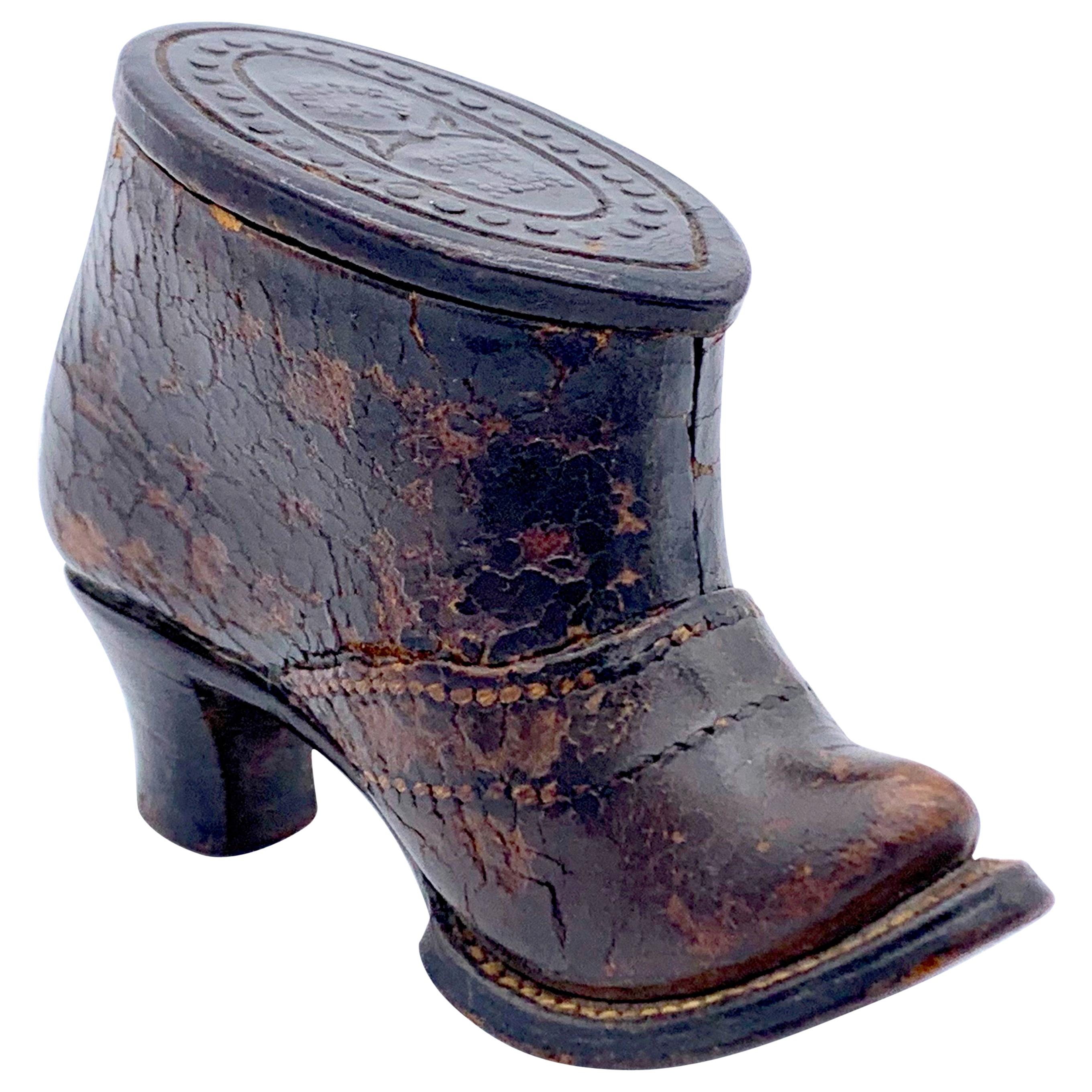 Antique Leather Suffbox in the Shape of a Boot For Sale