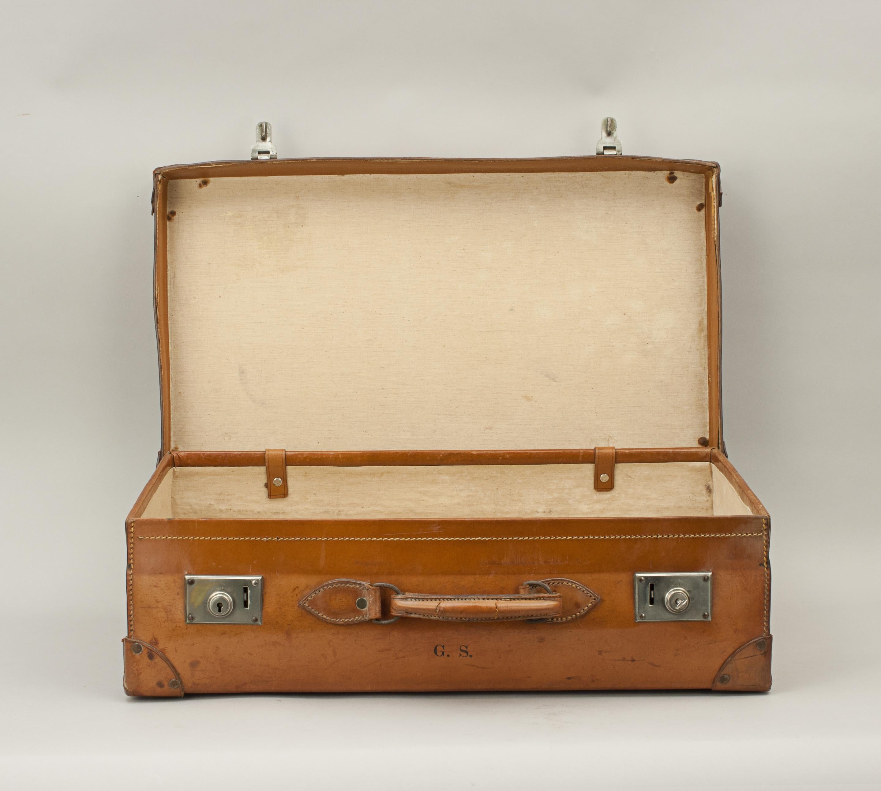 Early 20th Century Antique Leather Suitcase, Travelling Luggage or Motoring Case