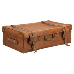Vintage Leather Suitcase, Travelling Luggage or Motoring Case