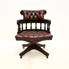 Antique Leather Swivel Captains Desk Chair