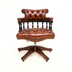 Antique Leather Swivel Captains Desk Chair