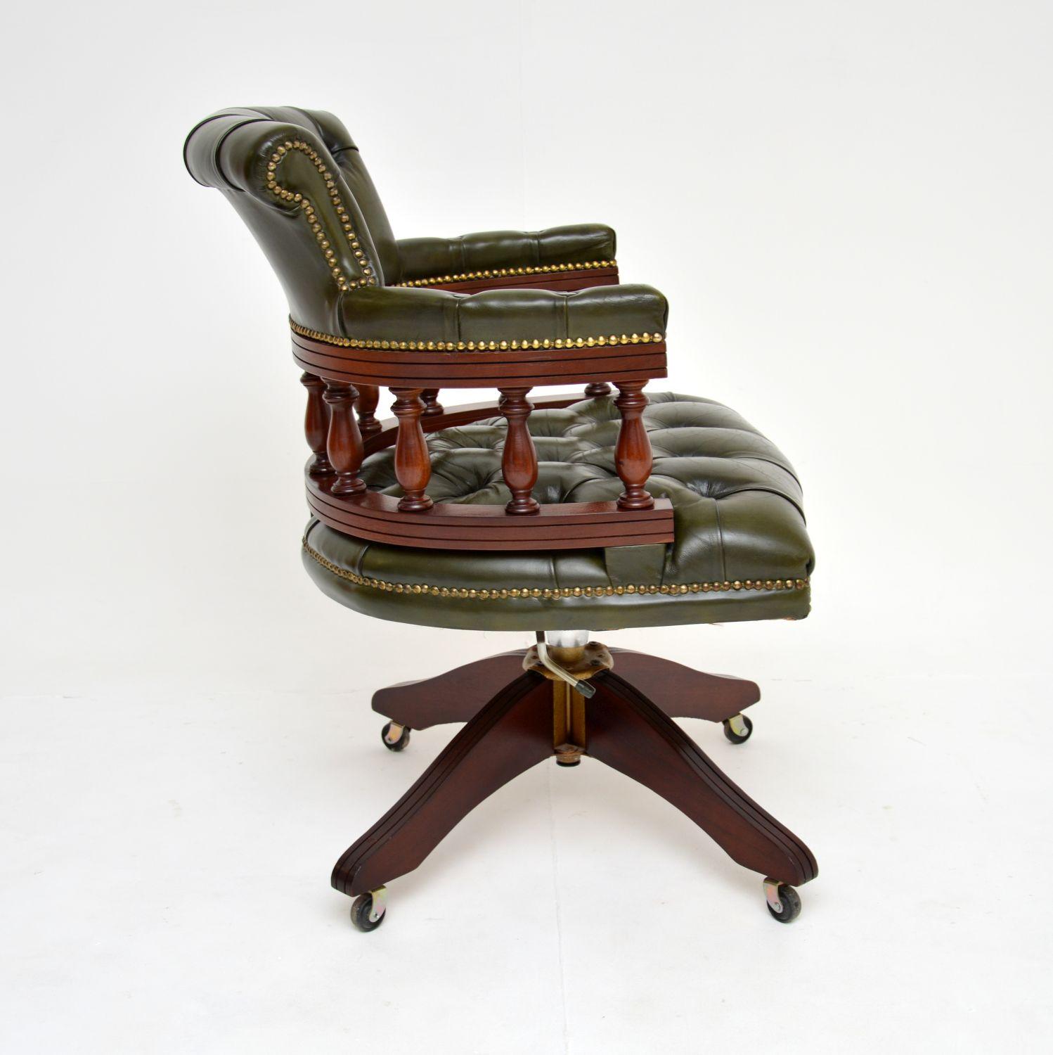 Victorian Antique Leather Swivel Captains Desk Chair
