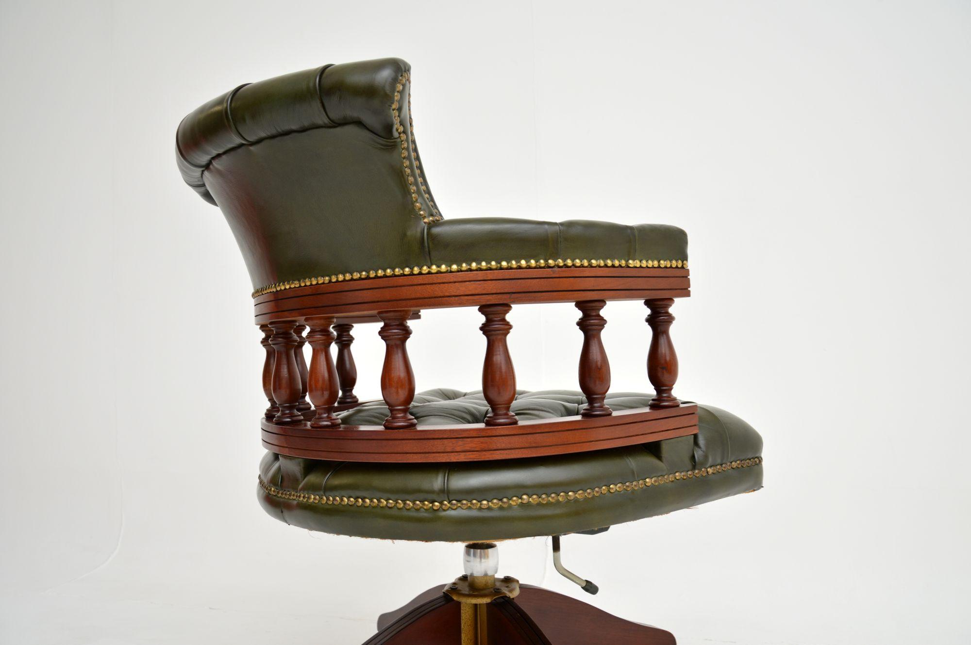 Mid-20th Century Antique Leather Swivel Captains Desk Chair