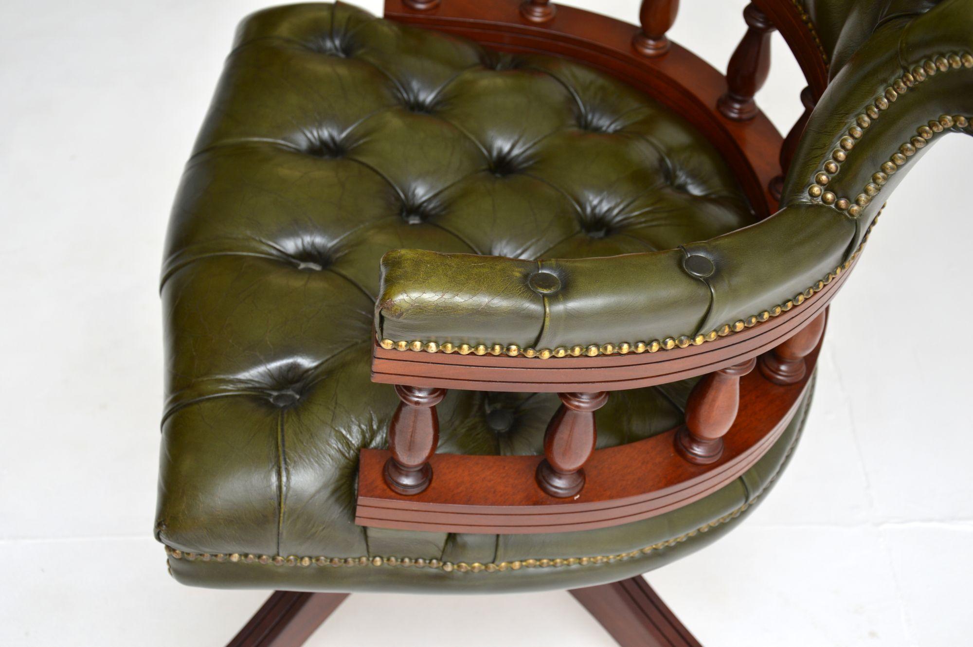Antique Leather Swivel Captains Desk Chair 2