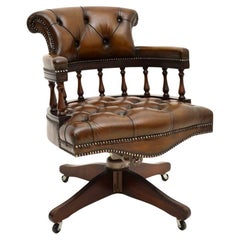 Antique Leather Swivel Captains Desk Chair