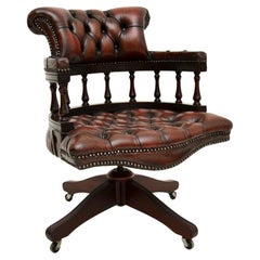 Antique Leather Swivel Captains Desk Chair