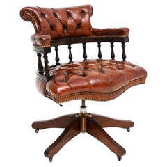 Antique Leather Swivel Captains Desk Chair