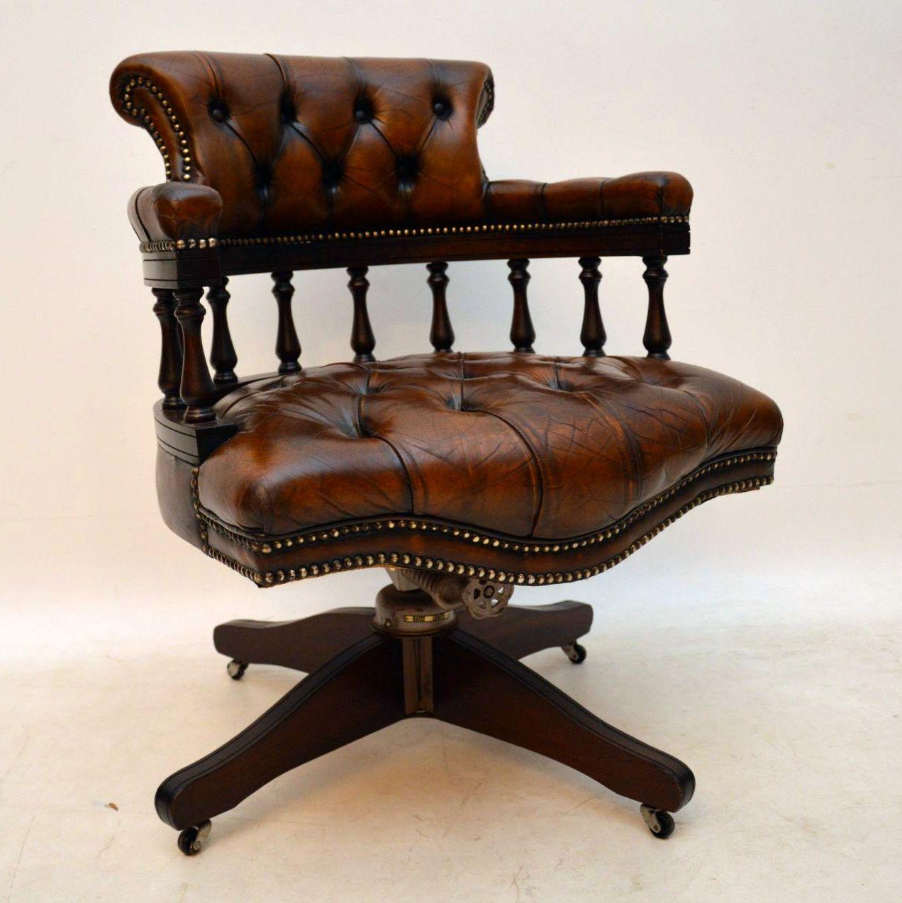 Antique Leather Swivel Desk Chair 3