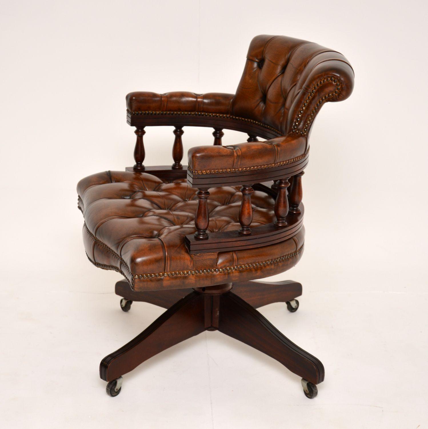 Victorian Antique Leather Swivel Desk Chair