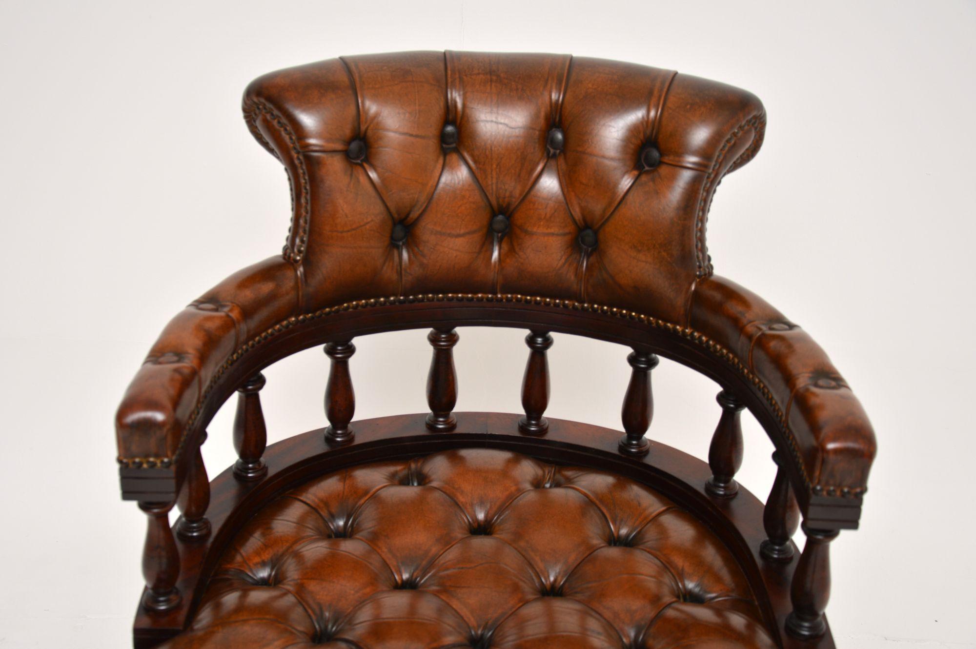 English Antique Leather Swivel Desk Chair