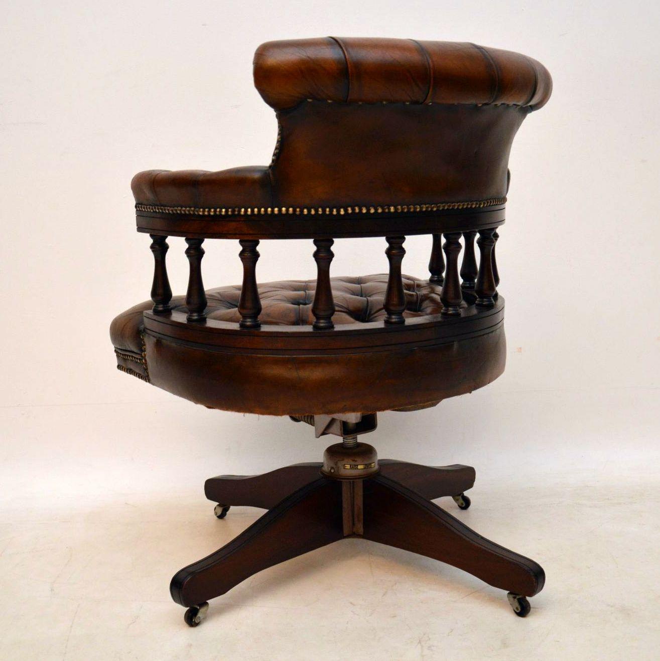 Edwardian Antique Leather Swivel Desk Chair