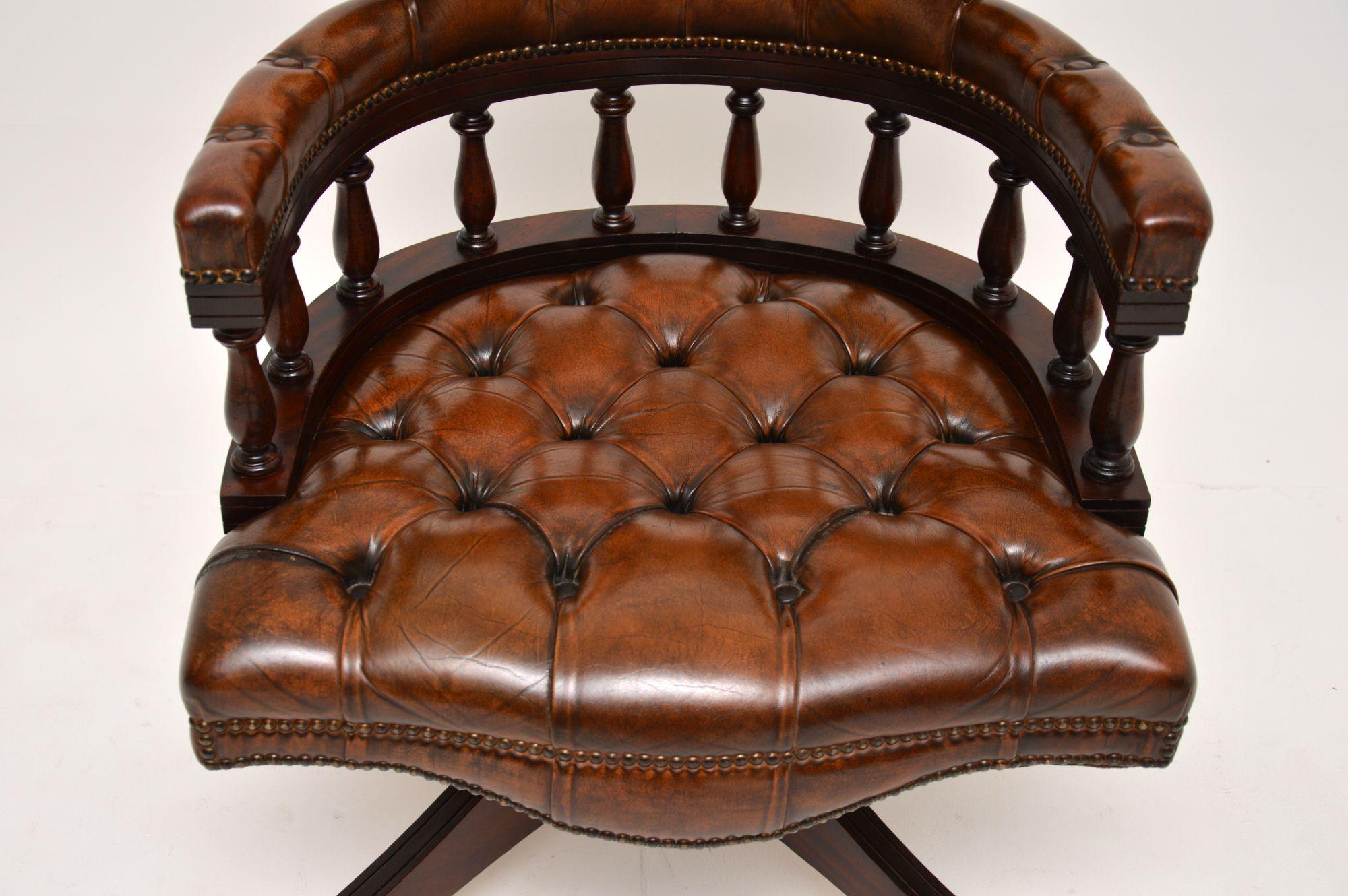 Antique Leather Swivel Desk Chair In Good Condition In London, GB