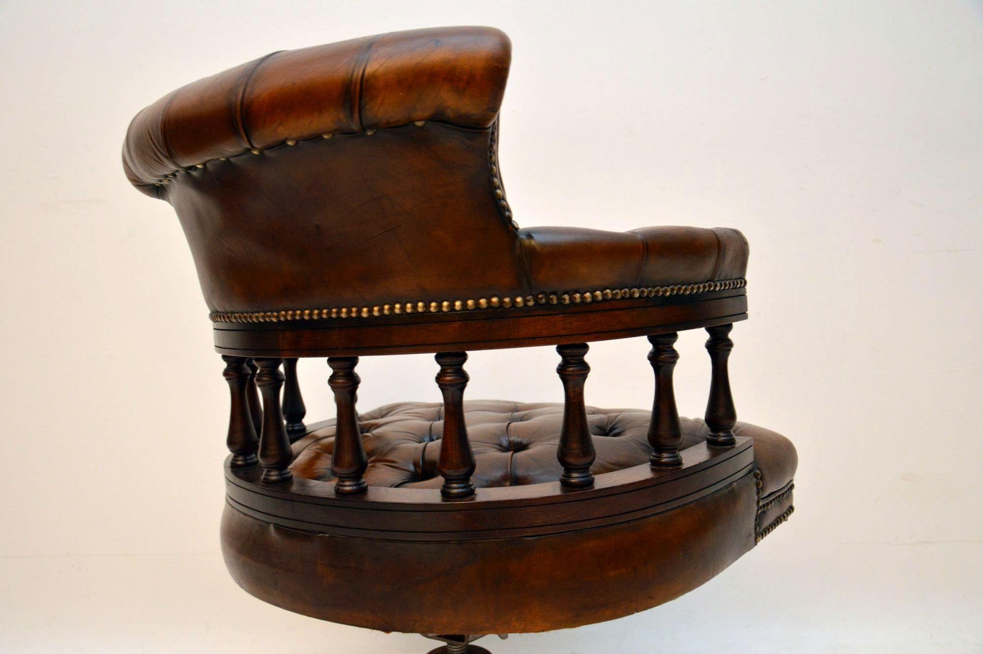 English Antique Leather Swivel Desk Chair