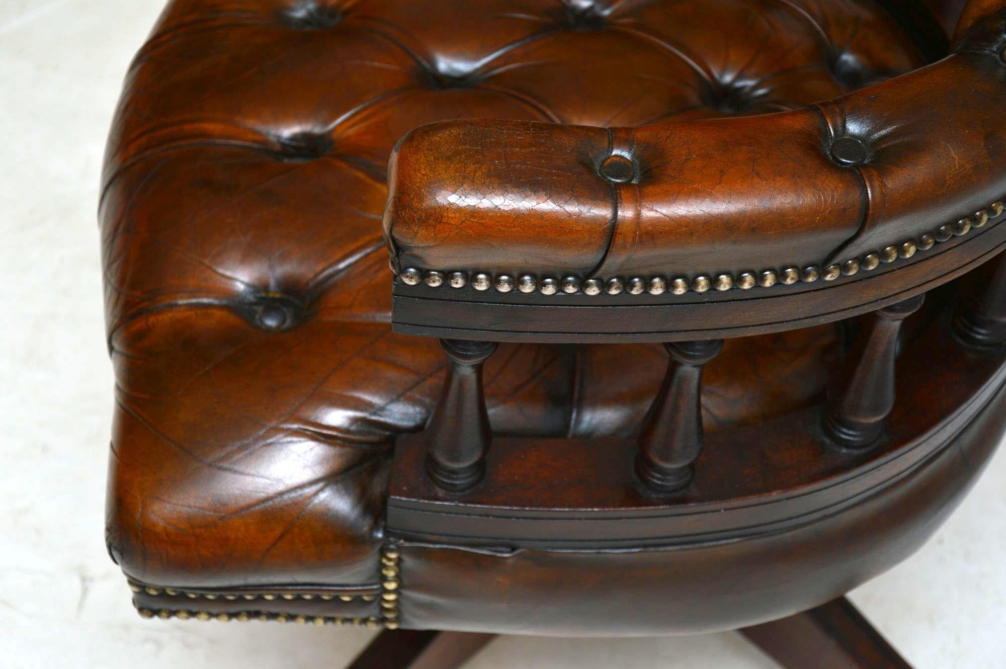 Mid-20th Century Antique Leather Swivel Desk Chair