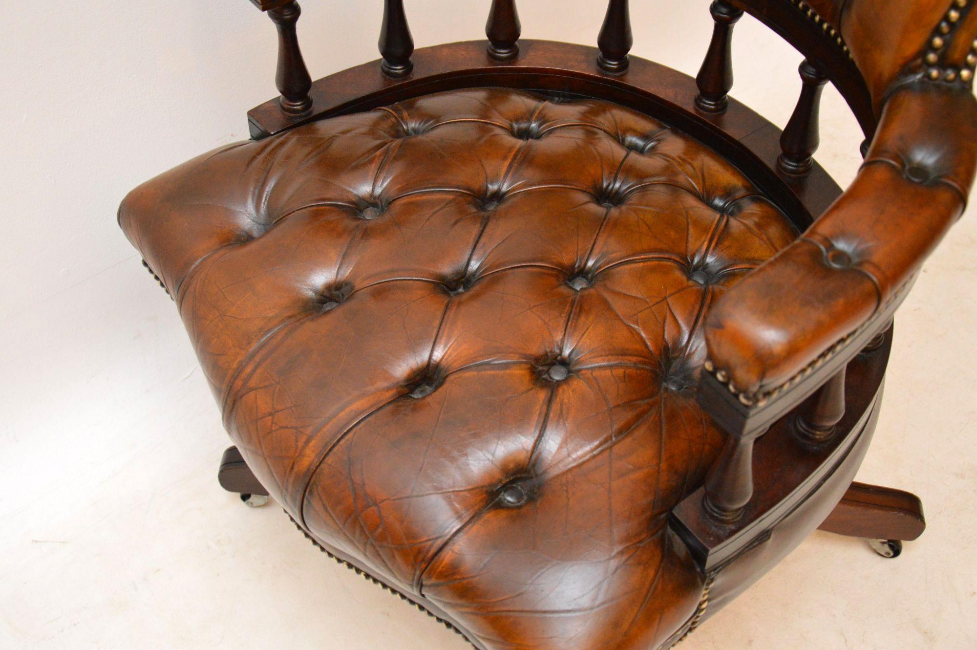 Antique Leather Swivel Desk Chair 1