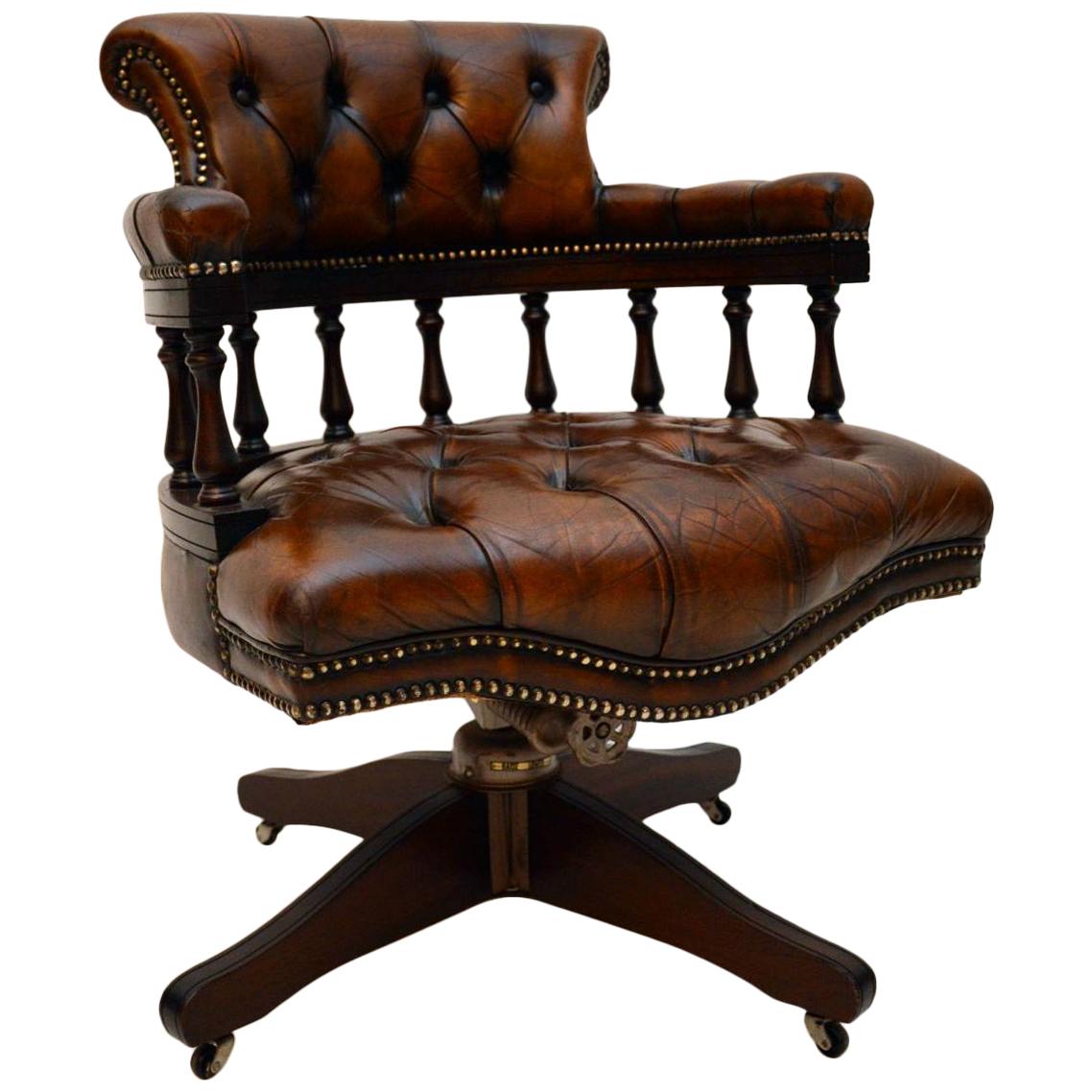 Antique Leather Swivel Desk Chair