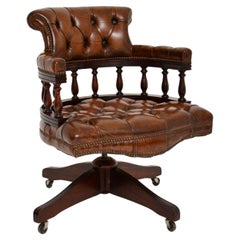 Antique Leather Swivel Desk Chair