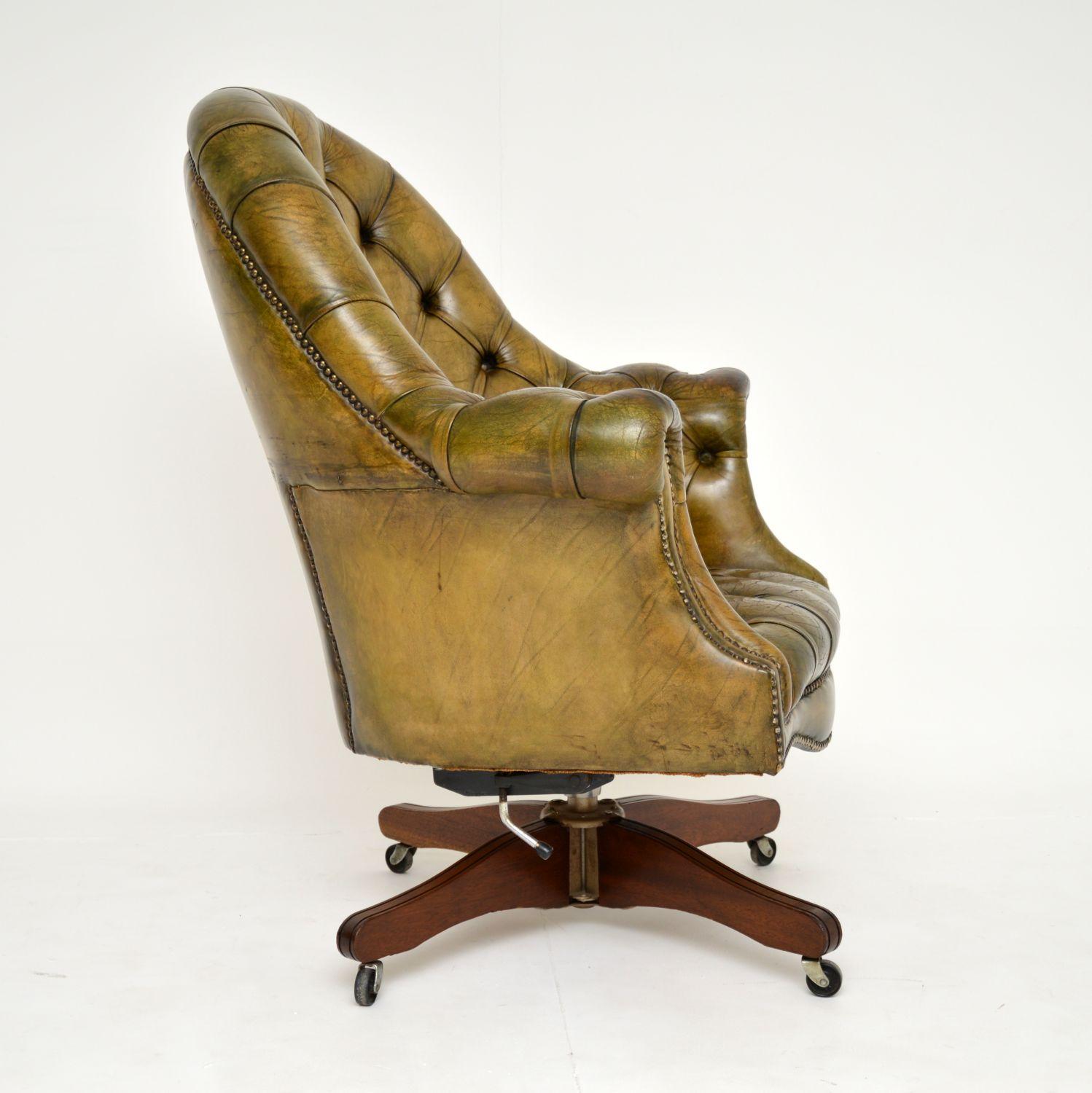 Victorian Antique Leather Swivel Directors Desk Chair