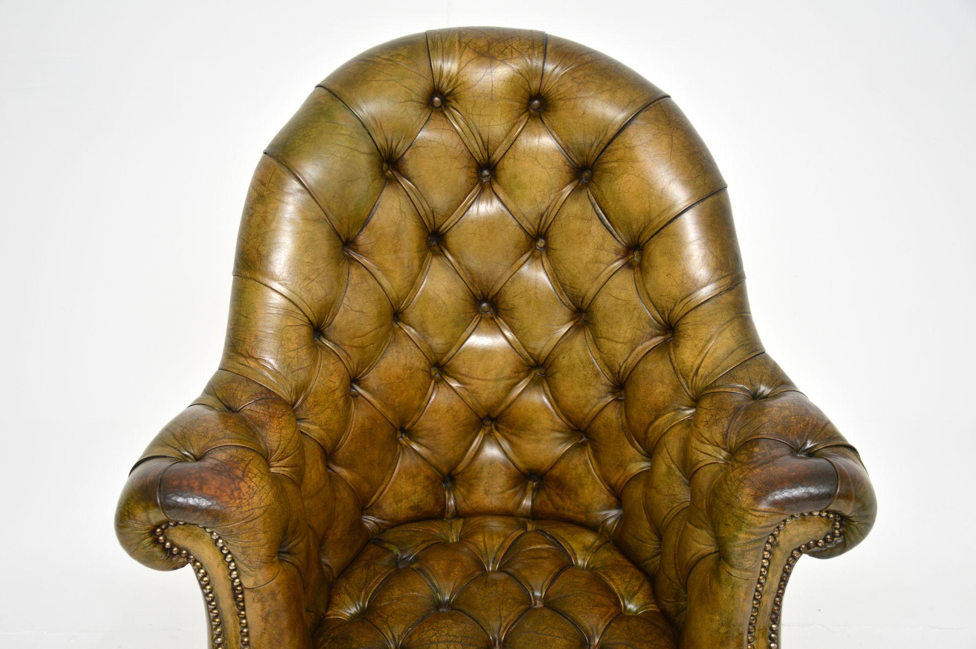 English Antique Leather Swivel Directors Desk Chair