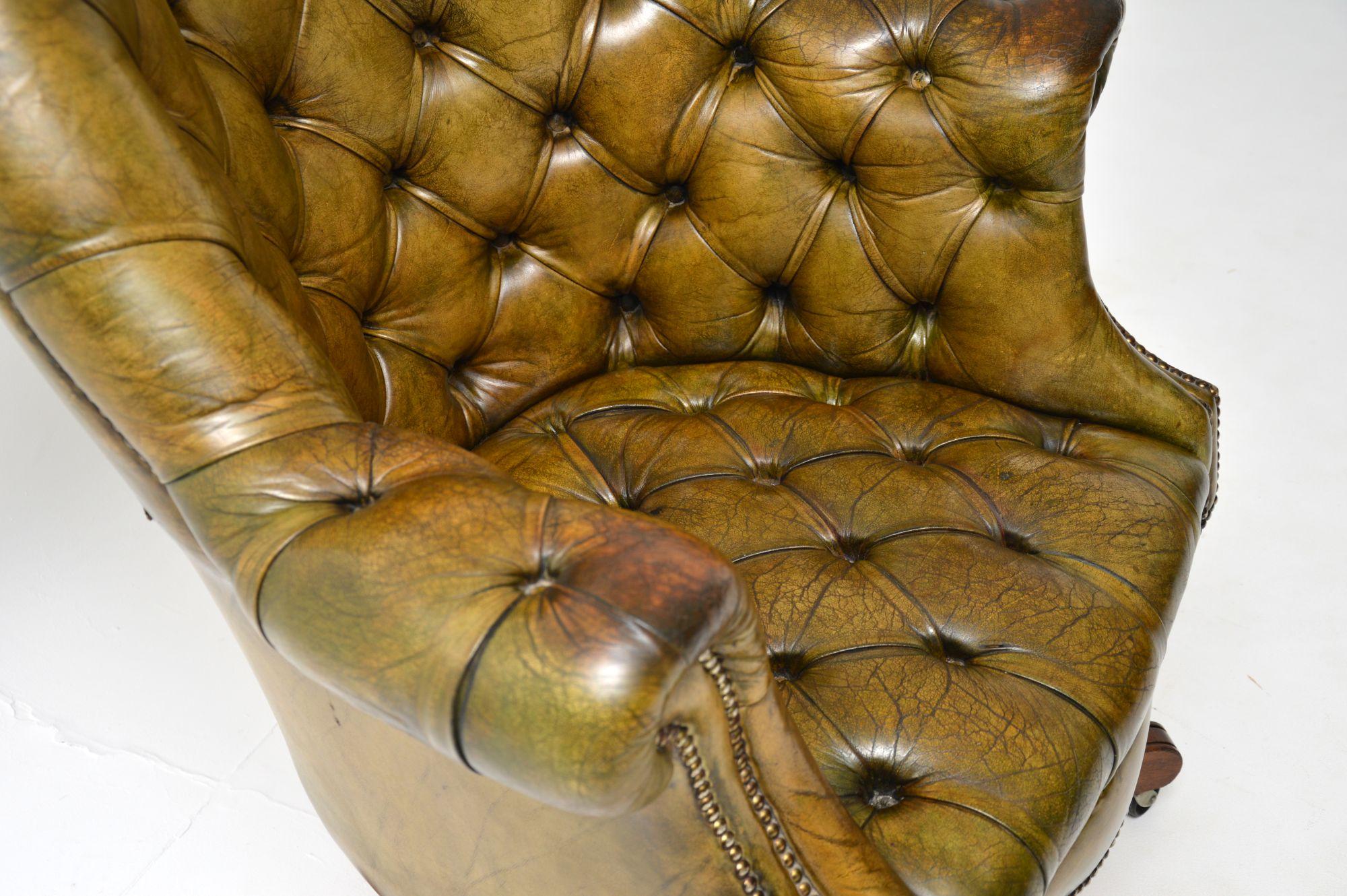 20th Century Antique Leather Swivel Directors Desk Chair