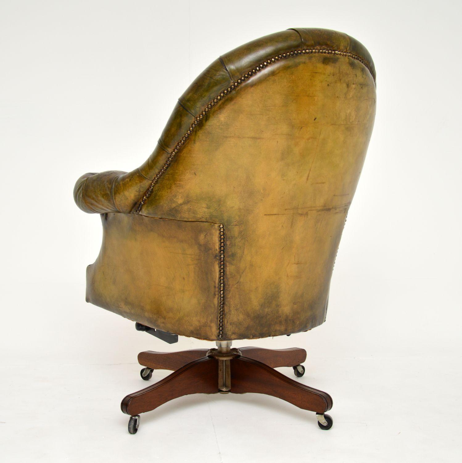 Antique Leather Swivel Directors Desk Chair 1