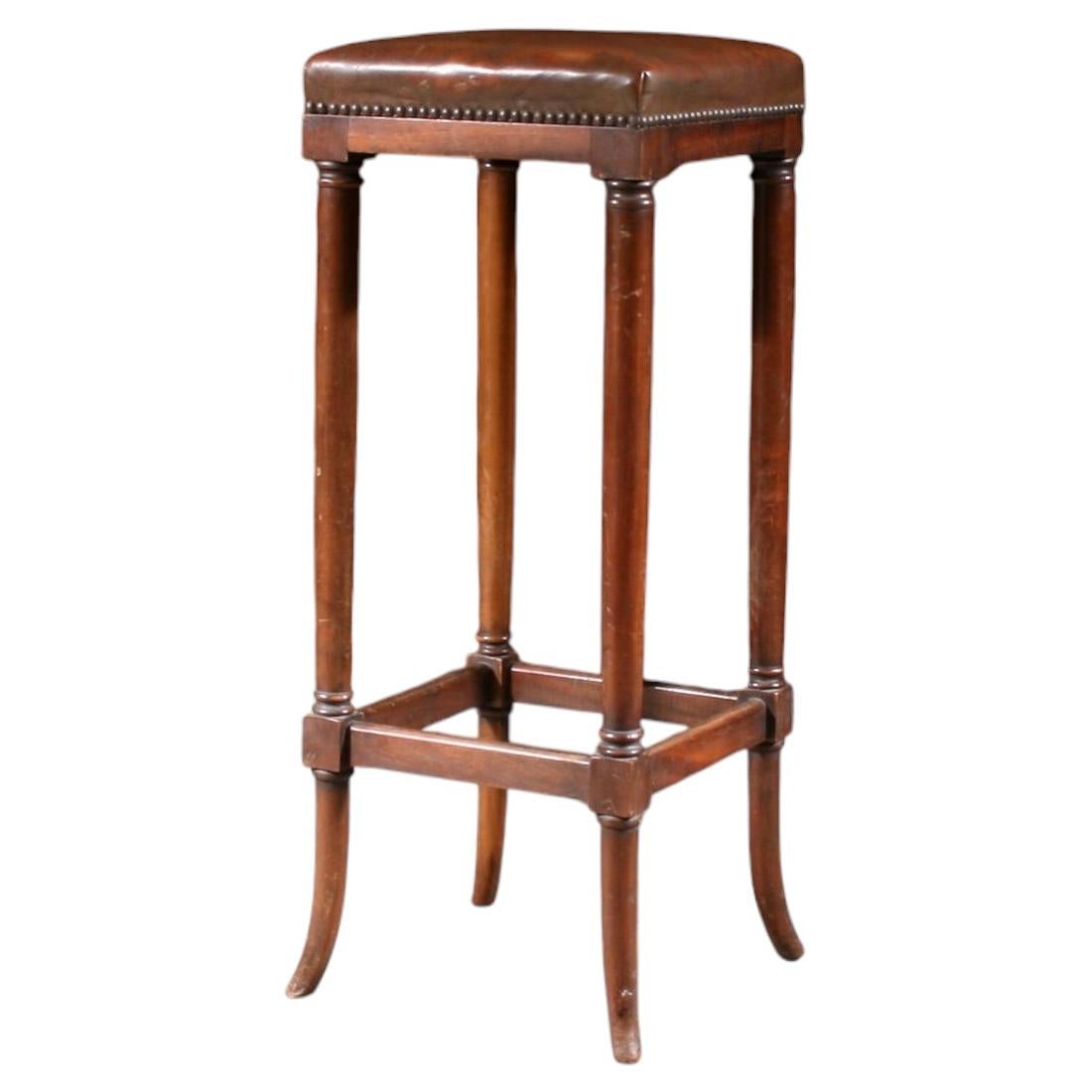 Antique Leather Tall Stool