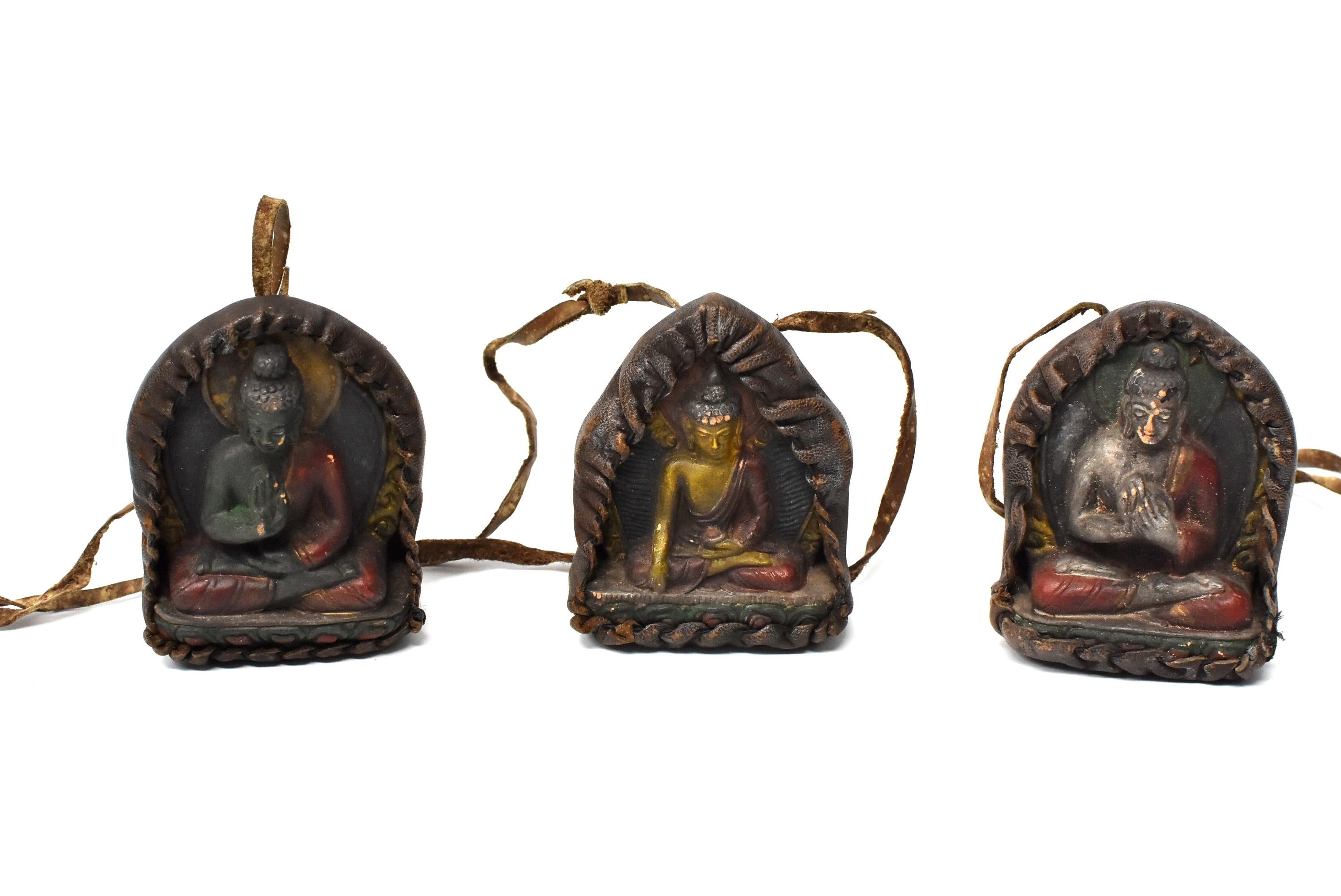 Antique Leather Tibetan Amulet with Buddha Teaching 4