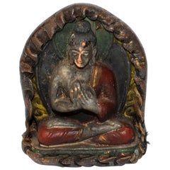 Antique Leather Tibetan Amulet with Buddha Teaching