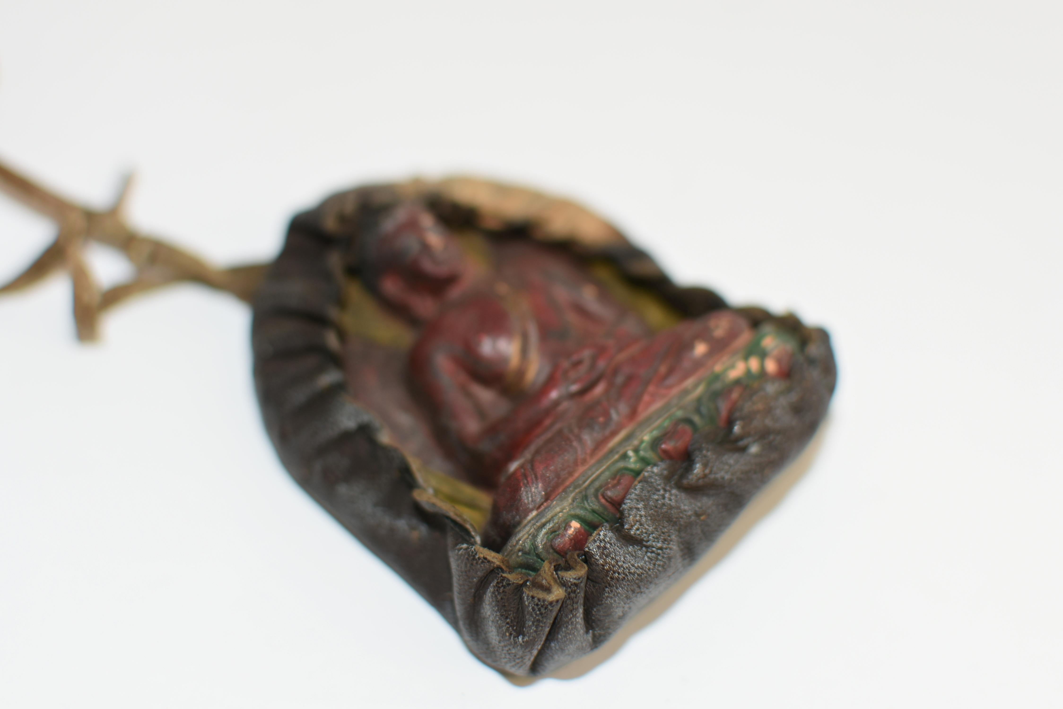 Antique Leather Tibetan Amulet with Meditative Buddha  5