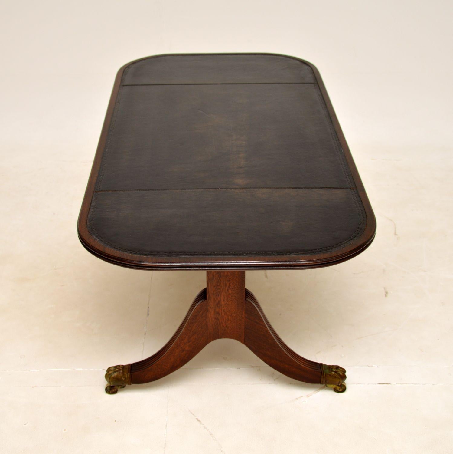 British Antique Leather Top Coffee Table