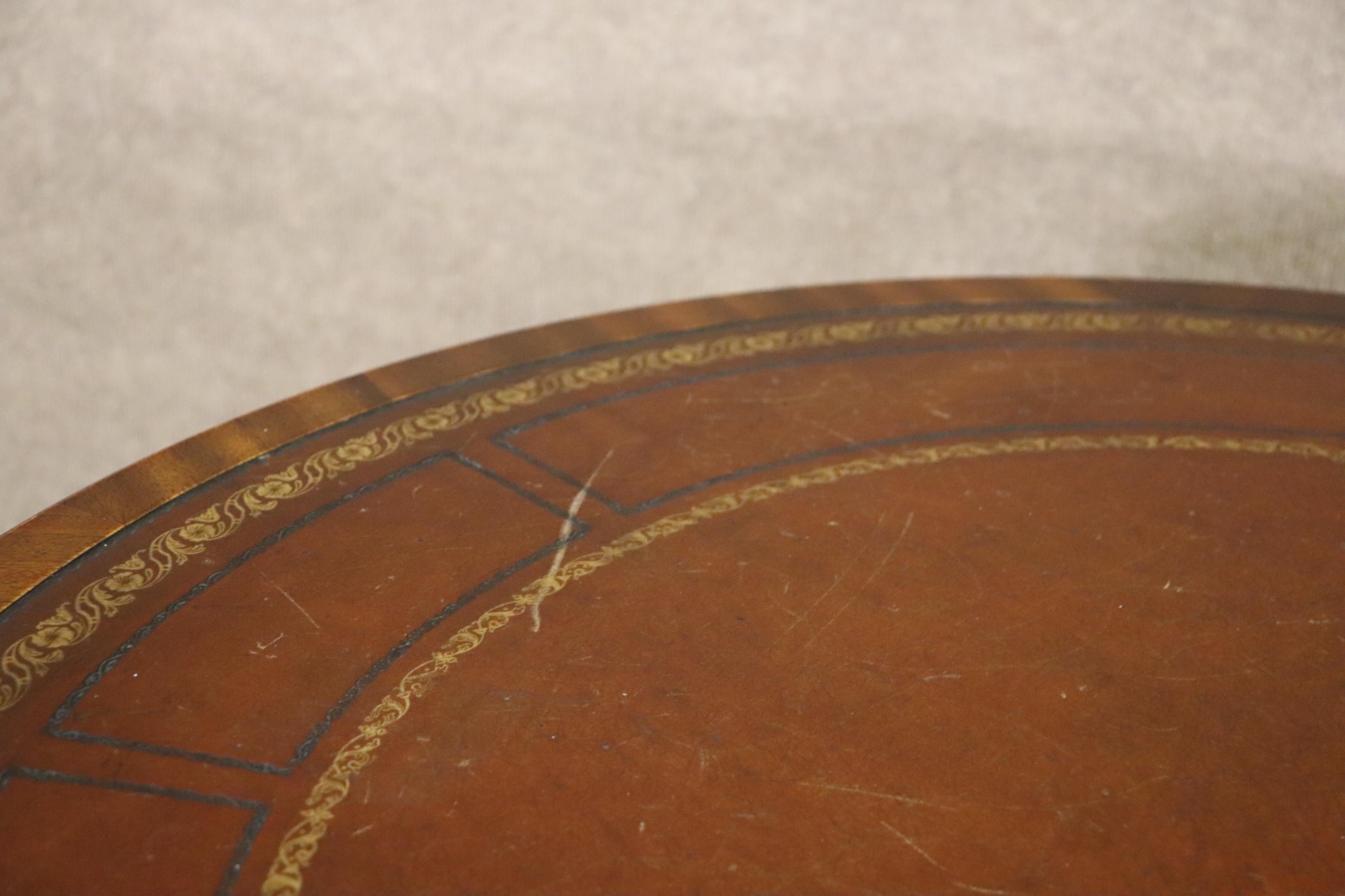 Antique Leather Top Drum Table For Sale 6
