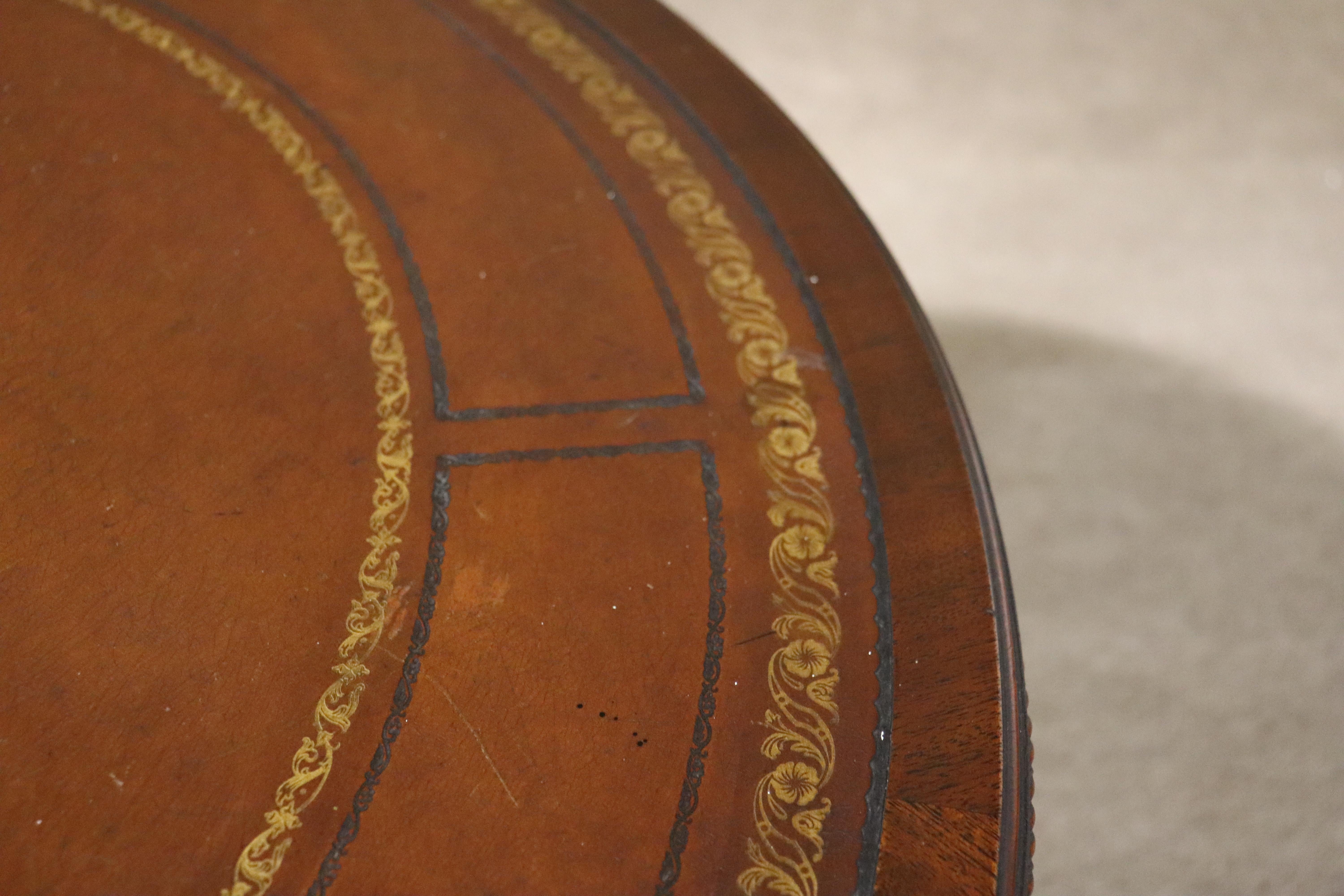 Antique Leather Top Drum Table For Sale 8