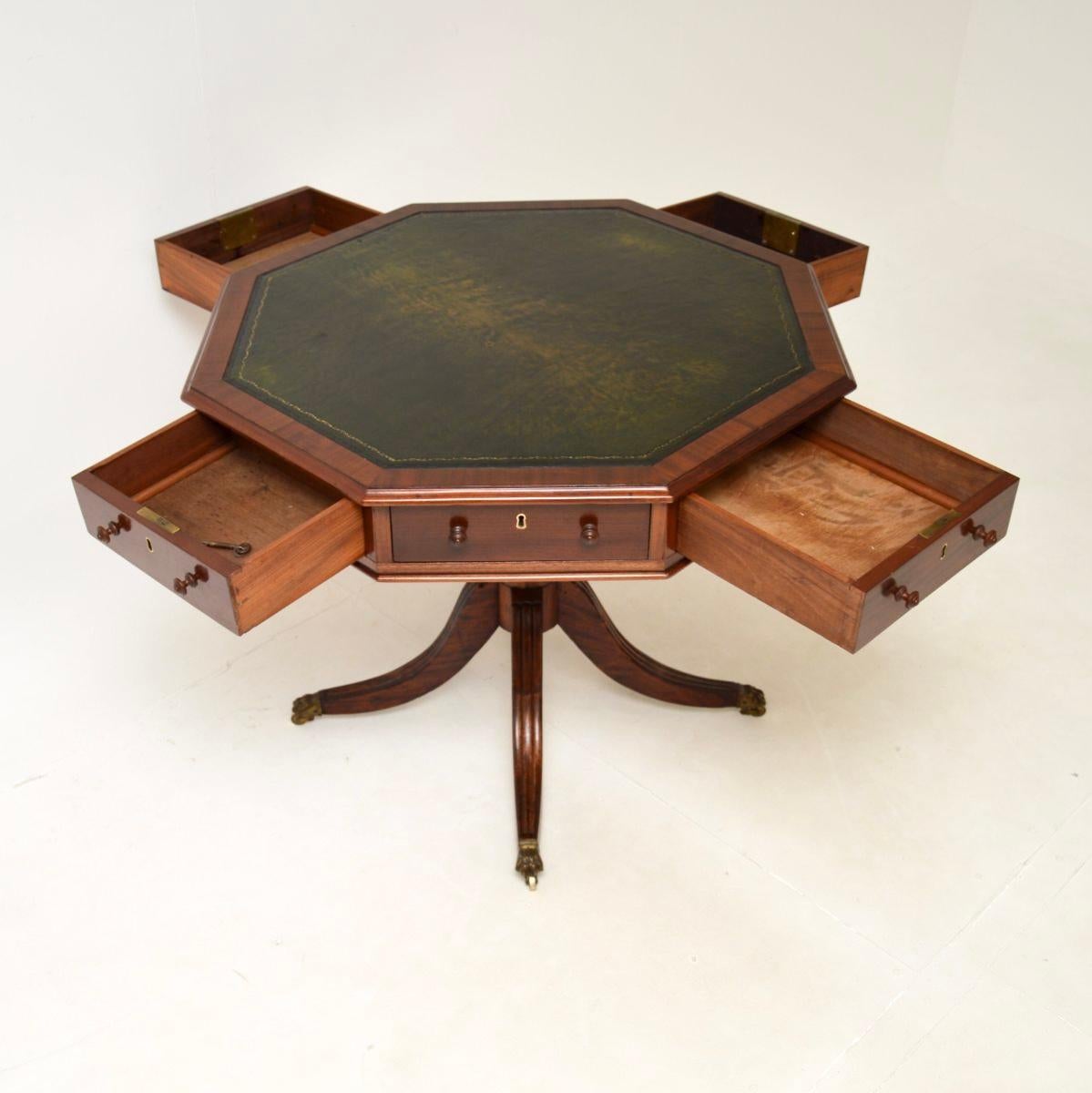 Regency Antique Leather Top Drum Table