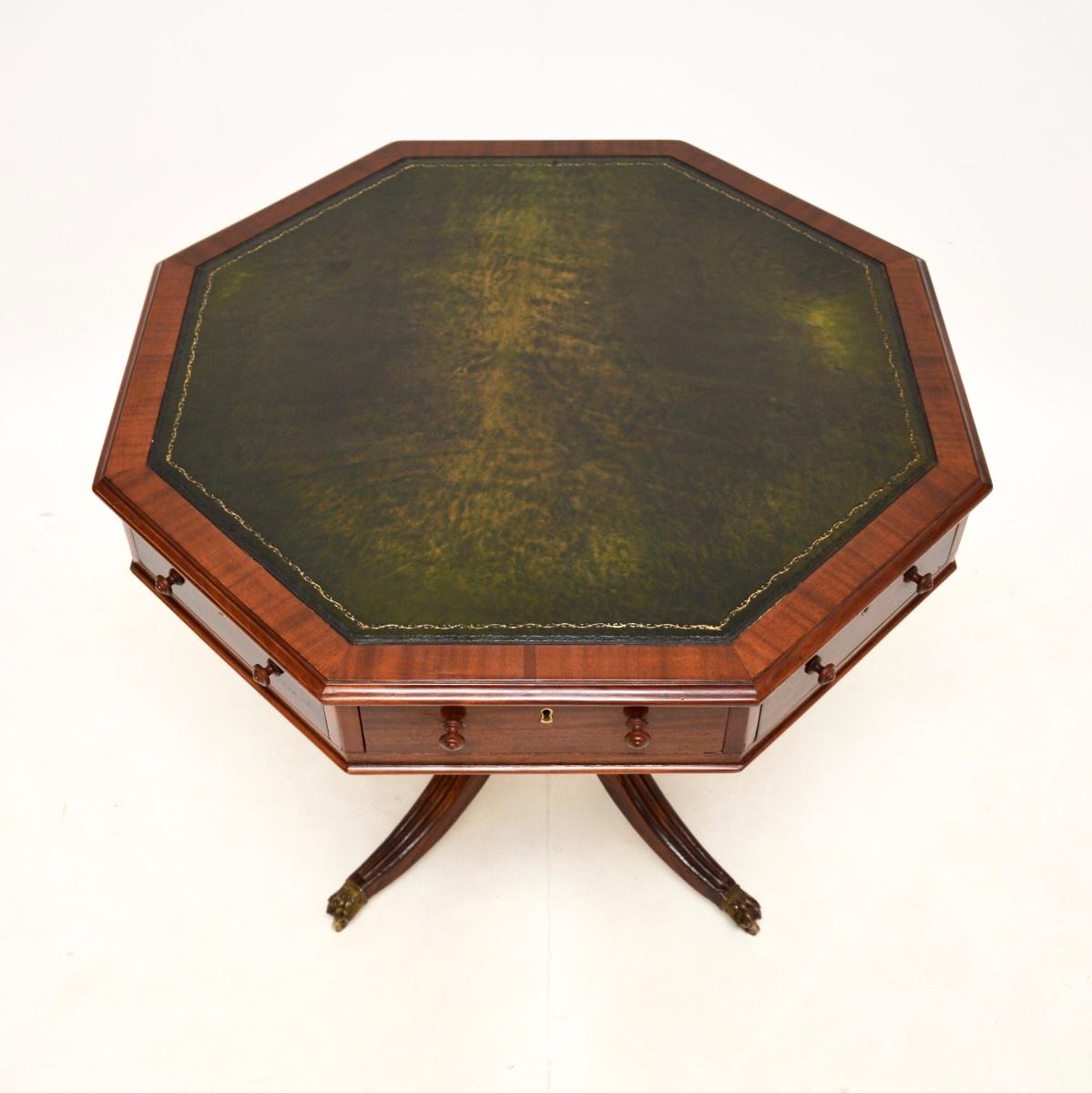British Antique Leather Top Drum Table